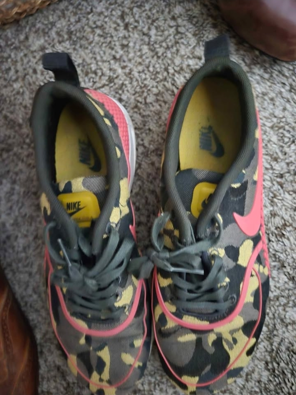 Nike Kids Olive Green, Yellow & Pink Camo Sneakers